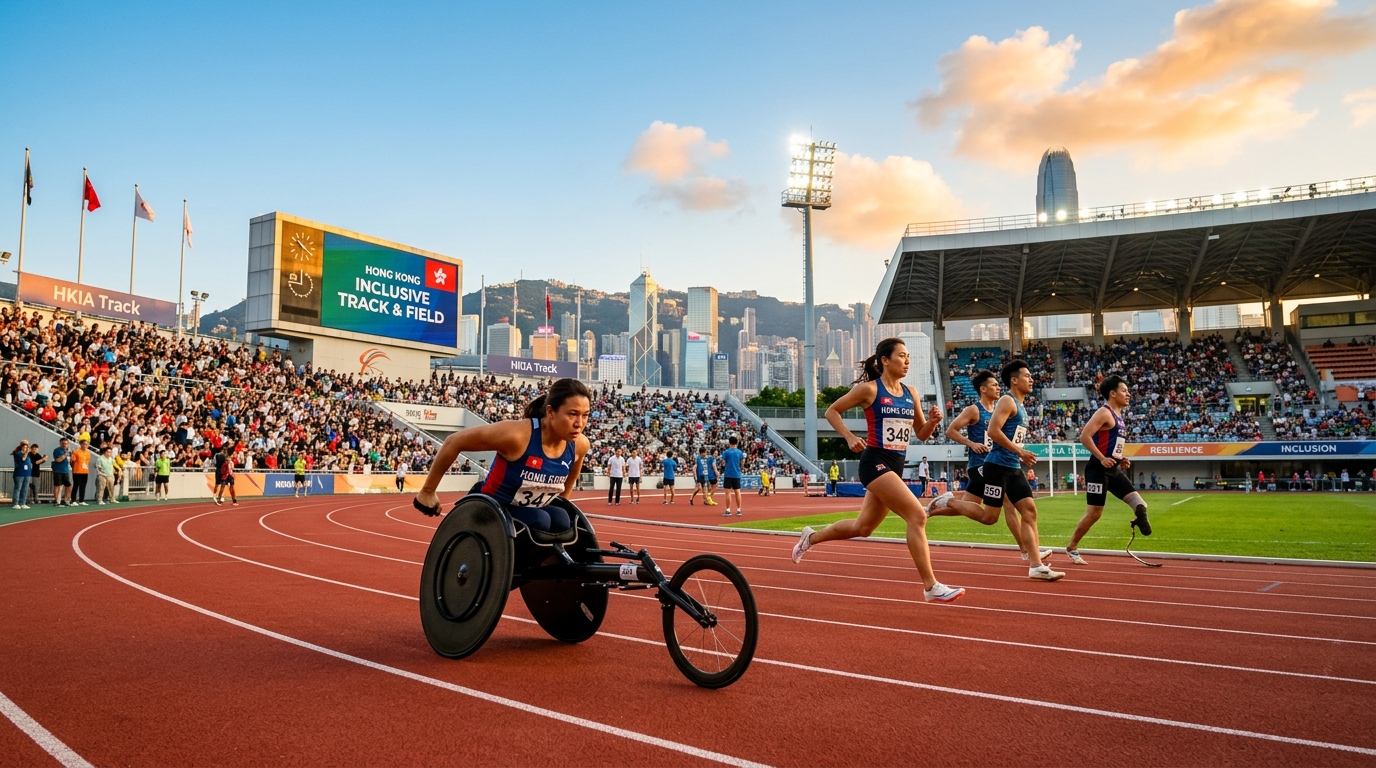 香港殘疾運動員與田徑健兒在跑道上拼搏共融訓練